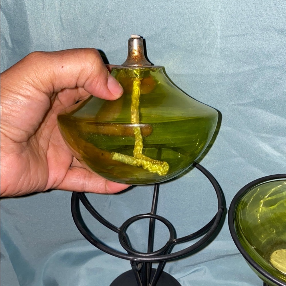 BX48 Vintage Green Glass Candle Holders - Picture 4 of 5